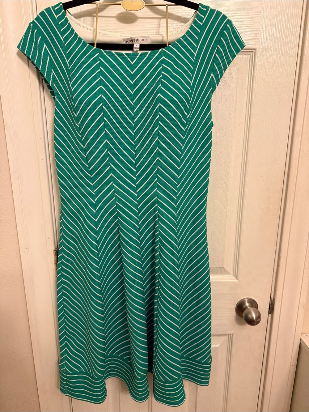 Robbie Bee Green & White Chevron Fit-and-Flare Dress